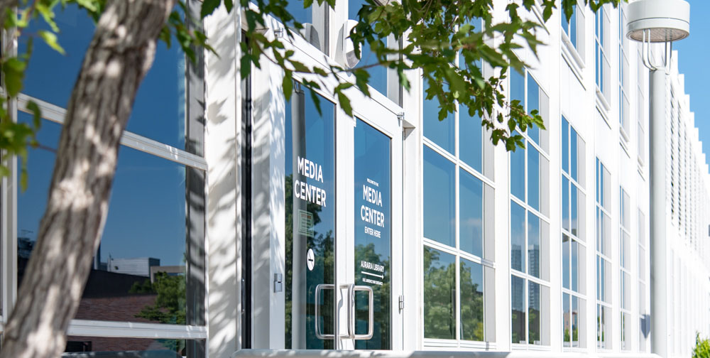 The entrance to the Media Center is located in the back of Auraria Library