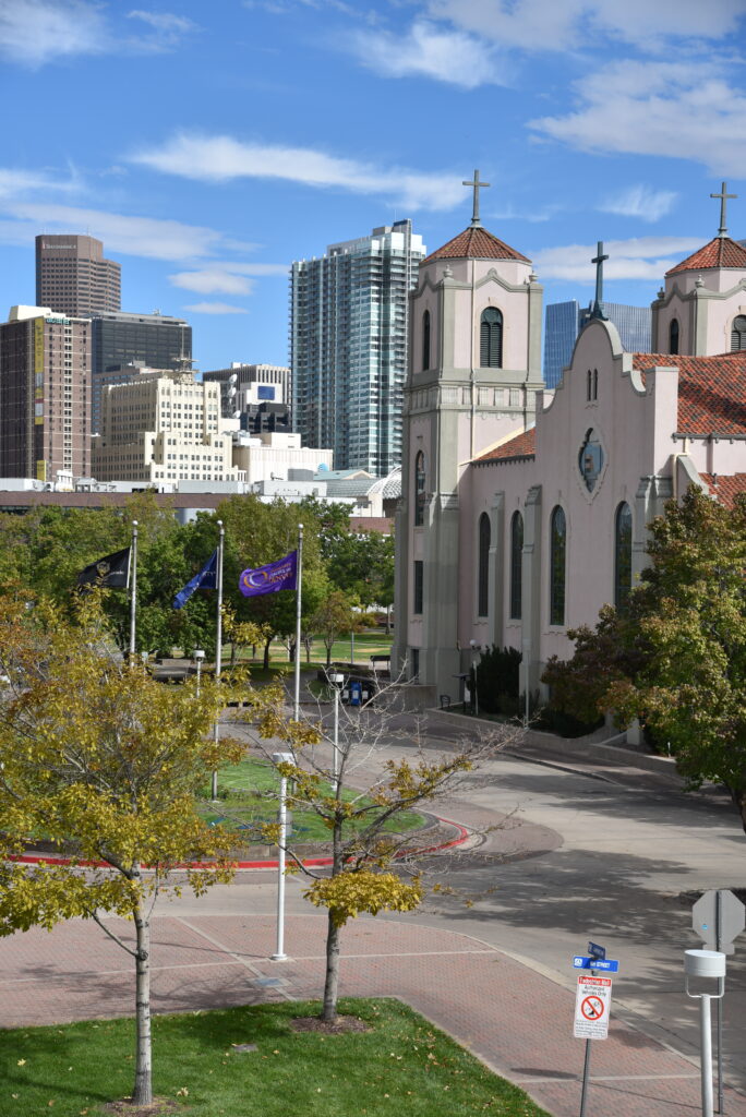 Parking & Transportation - Church with flags in the front