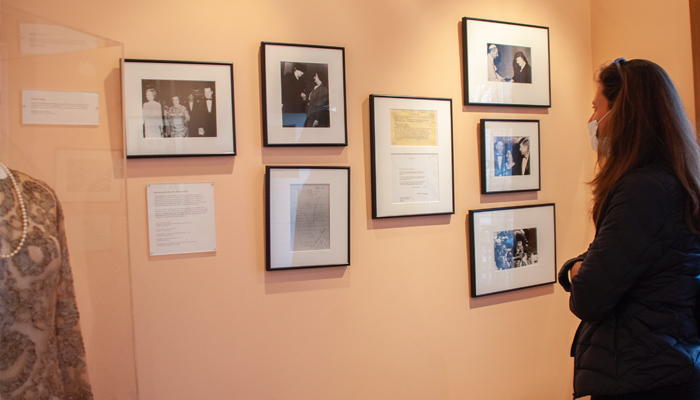 A person looks at the exhibit in the Golda Meir House Museum.