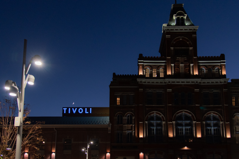 Campus Safety - Tivoli Building at night