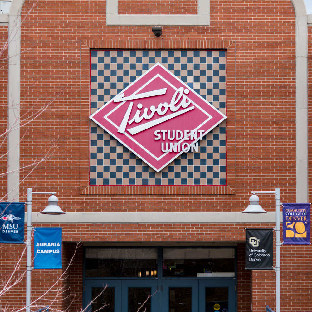 Tivoli Student Union - Sign with checkerboard background